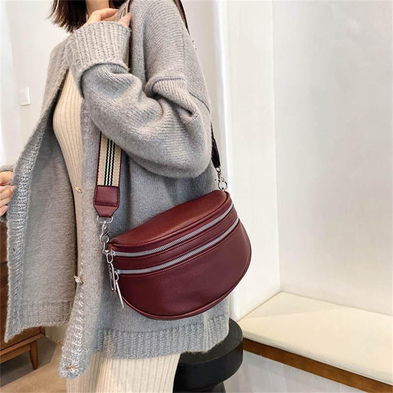 Sac de selle à bandoulière solide en cuir pour femmes, sac de poitrine multi-poches