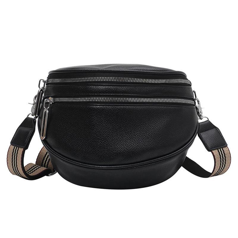 Sac de selle à bandoulière solide en cuir pour femmes, sac de poitrine multi-poches