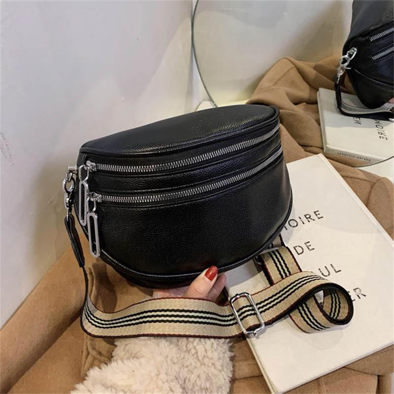 Sac de selle à bandoulière solide en cuir pour femmes, sac de poitrine multi-poches