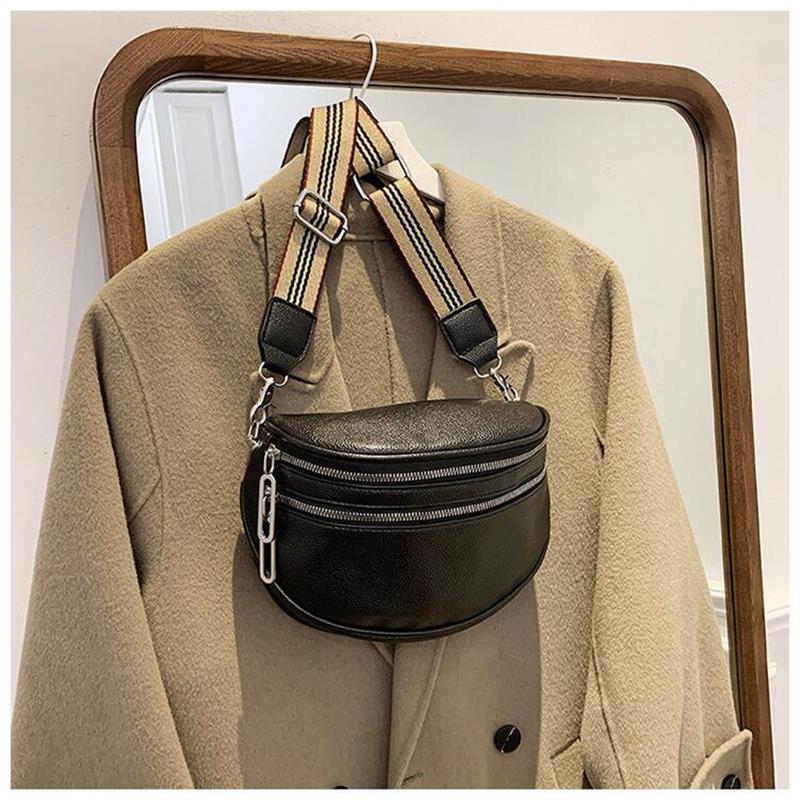 Sac de selle à bandoulière solide en cuir pour femmes, sac de poitrine multi-poches