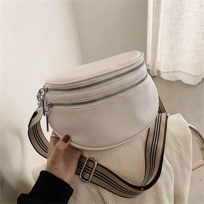 Sac de selle à bandoulière solide en cuir pour femmes, sac de poitrine multi-poches