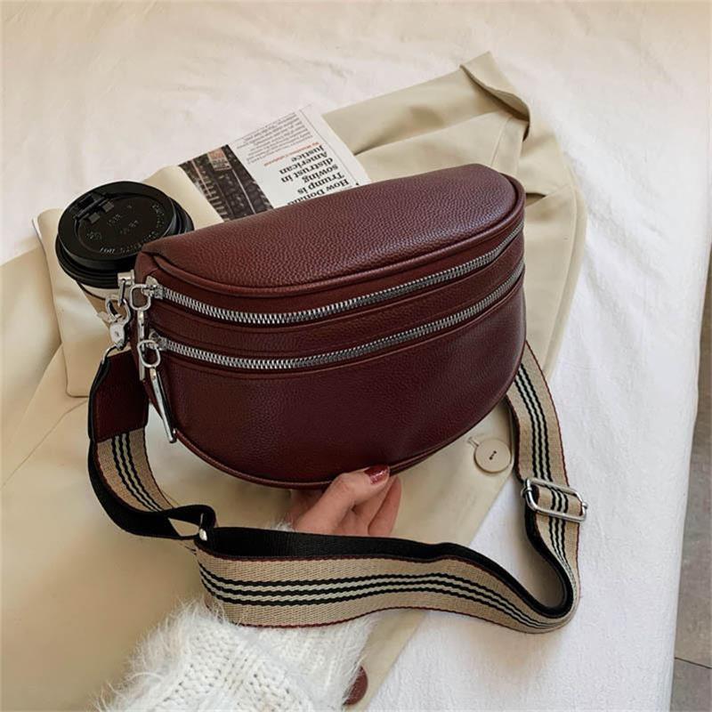 Sac de selle à bandoulière solide en cuir pour femmes, sac de poitrine multi-poches