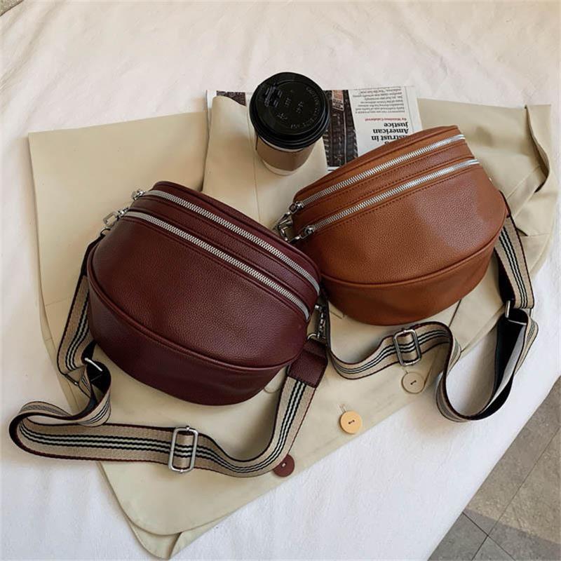 Sac de selle à bandoulière solide en cuir pour femmes, sac de poitrine multi-poches