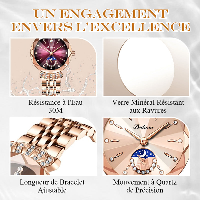 Montre Étoile et Lune à La Mode pour Femmes