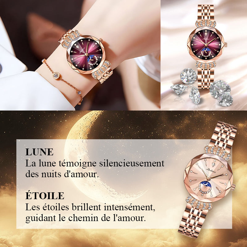 Montre Étoile et Lune à La Mode pour Femmes