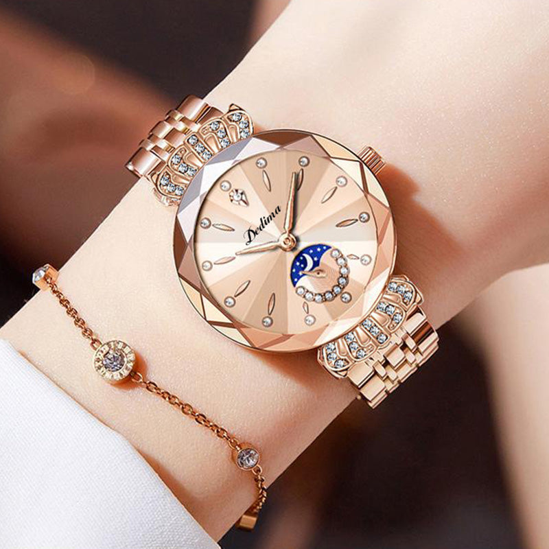 Montre Étoile et Lune à La Mode pour Femmes