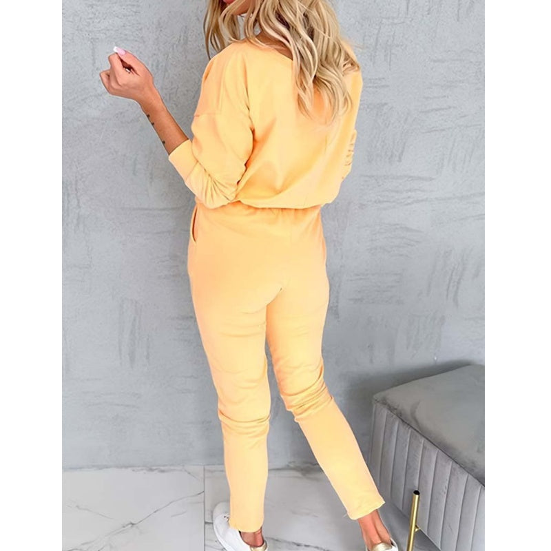 Ensemble 2 Pièces - Top à Col Rond Imprimé et Pantalon avec Poches Pratiques