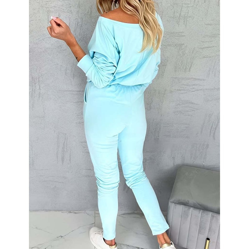 Ensemble 2 Pièces - Top à Col Rond Imprimé et Pantalon avec Poches Pratiques