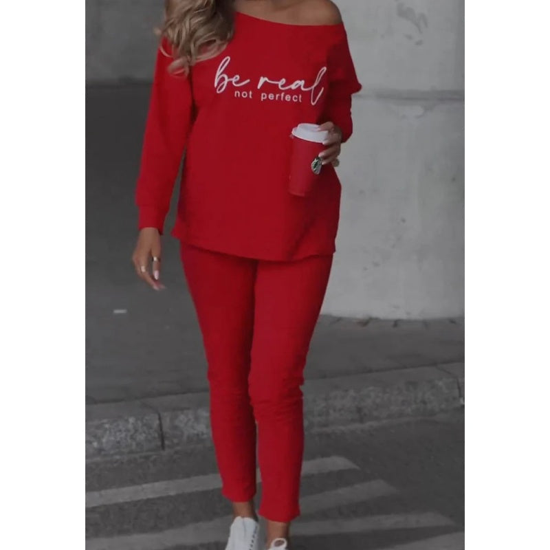 Ensemble 2 Pièces - Top à Col Rond Imprimé et Pantalon avec Poches Pratiques