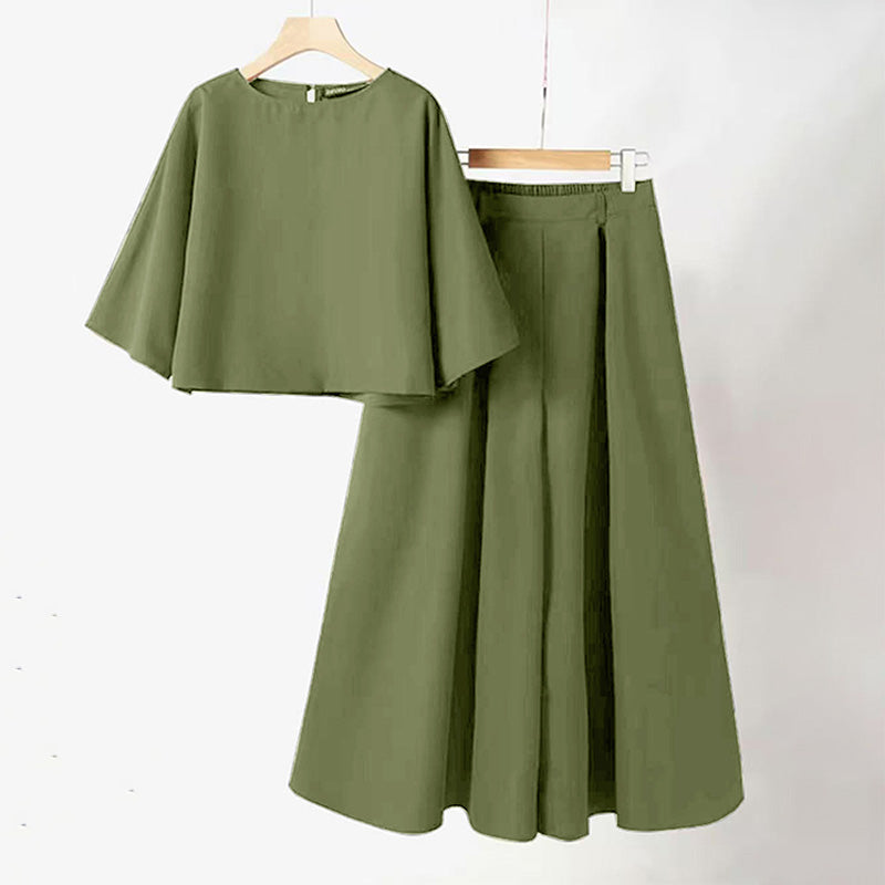 Ensemble 2 pièces décontracté pour femme, t-shirt à col rond et manches 3/4 et pantalon ample