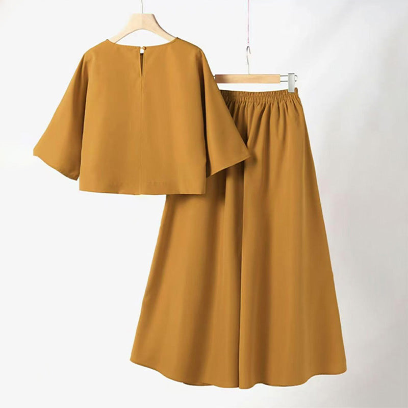 Ensemble 2 pièces décontracté pour femme, t-shirt à col rond et manches 3/4 et pantalon ample