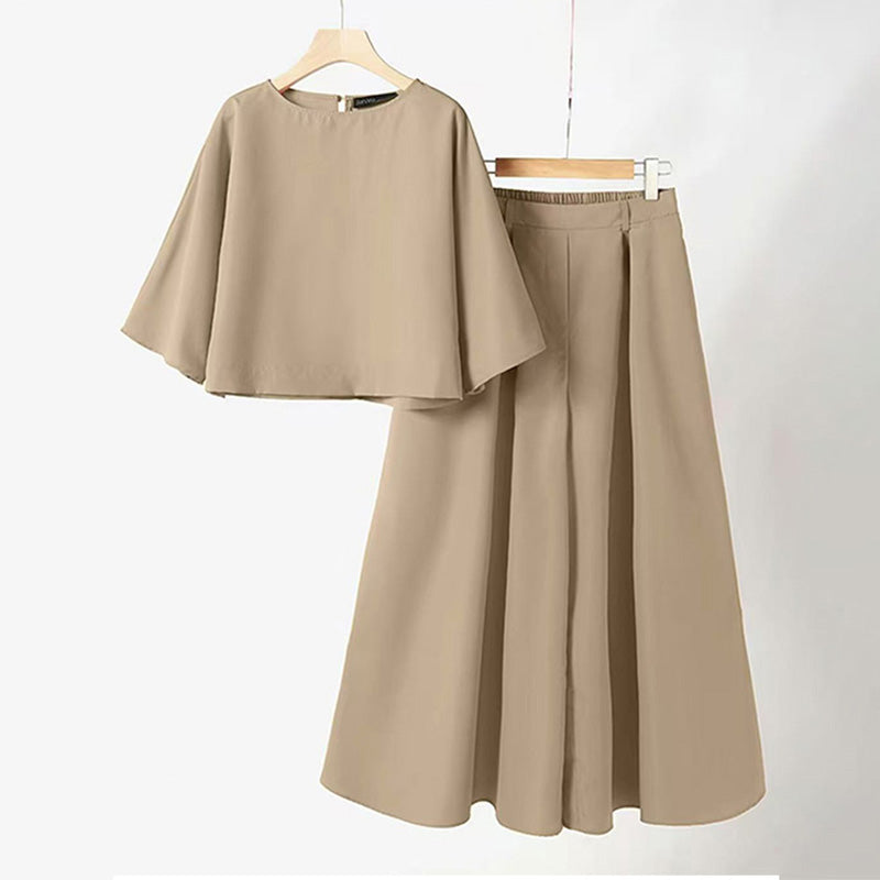 Ensemble 2 pièces décontracté pour femme, t-shirt à col rond et manches 3/4 et pantalon ample