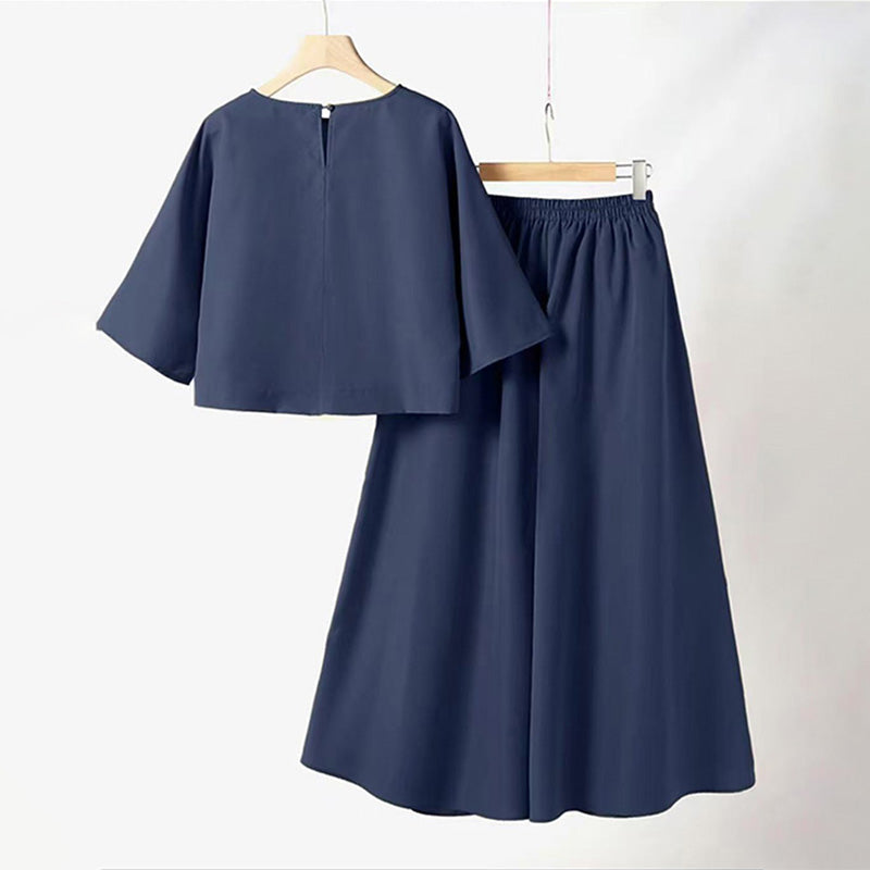 Ensemble 2 pièces décontracté pour femme, t-shirt à col rond et manches 3/4 et pantalon ample