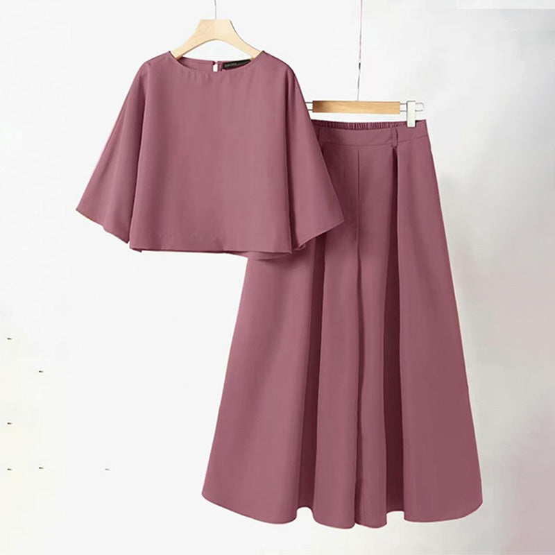 Ensemble 2 pièces décontracté pour femme, t-shirt à col rond et manches 3/4 et pantalon ample