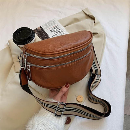 Sac de selle à bandoulière solide en cuir pour femmes, sac de poitrine multi-poches
