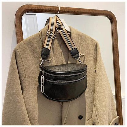 Sac de selle à bandoulière solide en cuir pour femmes, sac de poitrine multi-poches