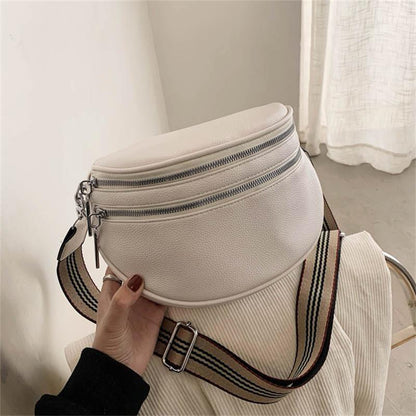 Sac de selle à bandoulière solide en cuir pour femmes, sac de poitrine multi-poches