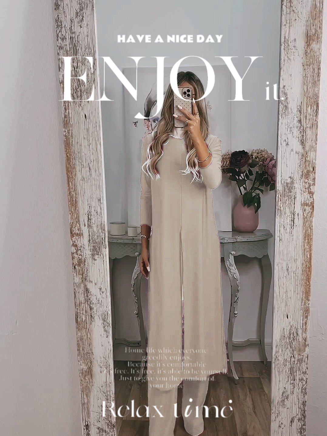 Costume 2 pièces élégant et décontracté avec haut long et pantalon assorti
