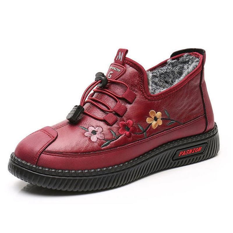 Mocassins en cuir et fourrure pour femmes âgées, doux et chauds