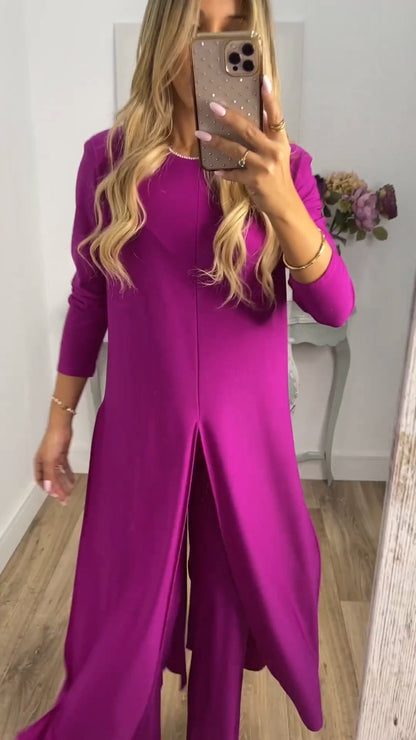 Costume 2 pièces élégant et décontracté avec haut long et pantalon assorti