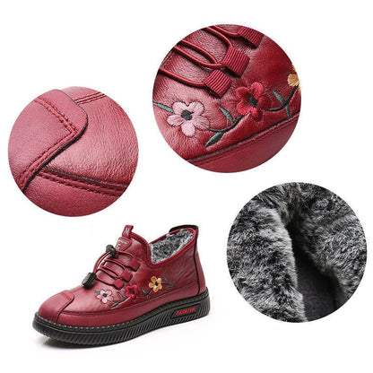 Mocassins en cuir et fourrure pour femmes âgées, doux et chauds