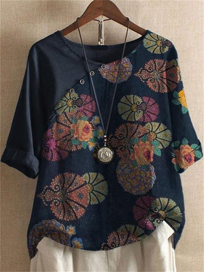 🔥T-shirt floral boutonné à manches courtes pour femme