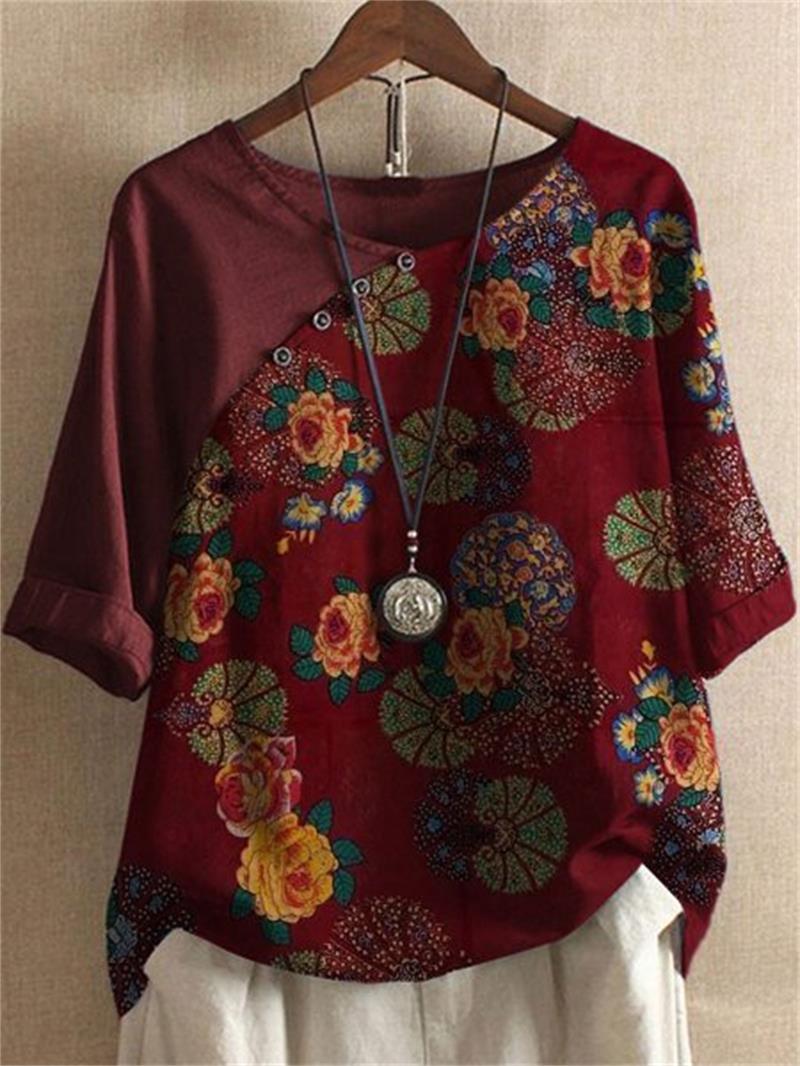 🔥T-shirt floral boutonné à manches courtes pour femme
