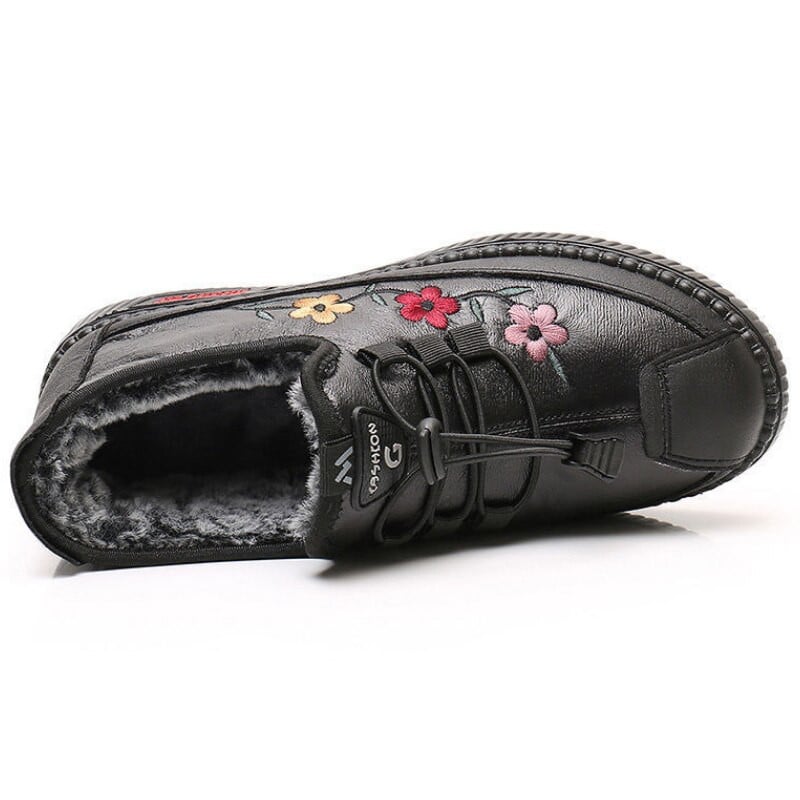Mocassins en cuir et fourrure pour femmes âgées, doux et chauds