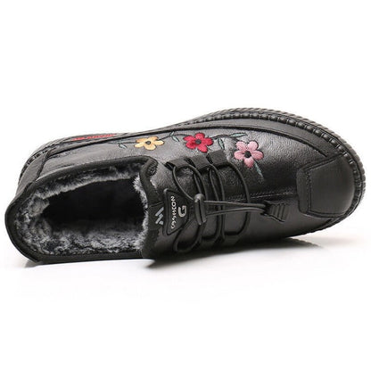 Mocassins en cuir et fourrure pour femmes âgées, doux et chauds