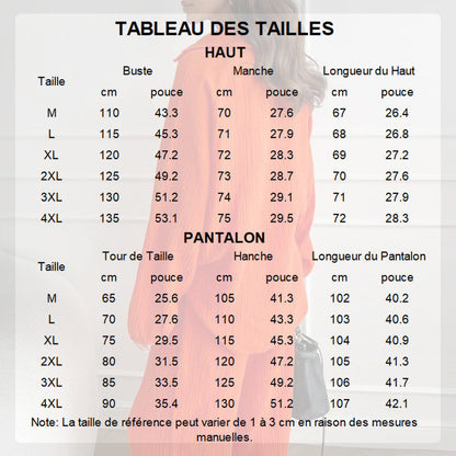 Ensemble 2 Pièces Décontracté de Couleur Unie - Haut à Col en V et Pantalon Long Ample