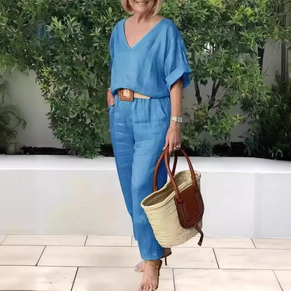 Ensemble 2 pièces : Haut ample à col en V et pantalon avec poches