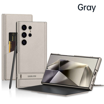 Coque de téléphone avec support pliable et porte-cartes pour Samsung S24Ultra