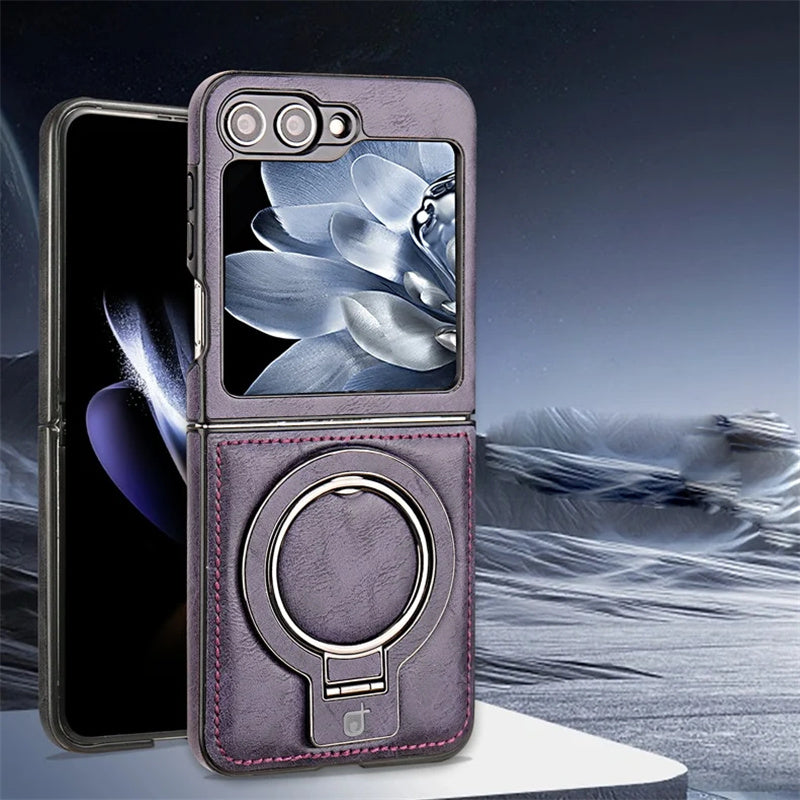 Coque de Téléphone Magnétique avec Support d'Anneau pour la Série Galaxy Z Flip
