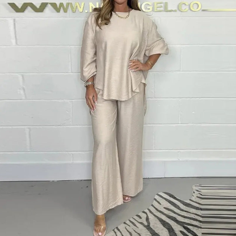 🔥Ensemble Haut à Manches Longues et Pantalon à Large Jambe pour Femmes