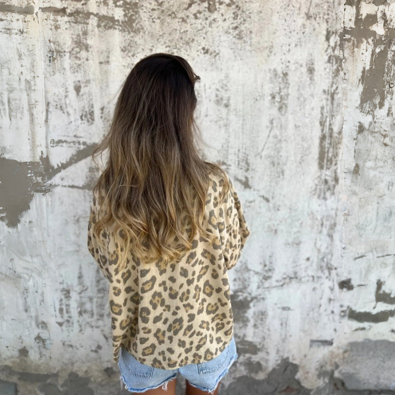 Chemise Vintage Imprimée à Col et Manches Longues