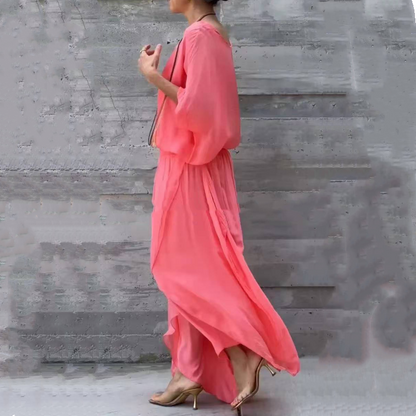 Ensemble 2 Pièces en Chiffon : Haut Ample et Pantalon Fendu à Jambes Larges
