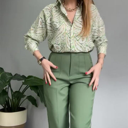 Ensemble 2 pièces chemise imprimée et pantalon à boutons pour femme