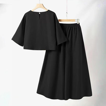 Ensemble 2 pièces décontracté pour femme, t-shirt à col rond et manches 3/4 et pantalon ample